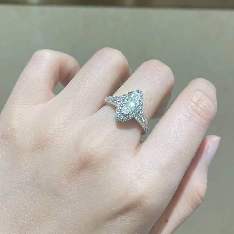 Affordable Luxury马眼钻Women's RingS925银镀白金定制选款主石Moissanite1.0ct/副石高碳钻
